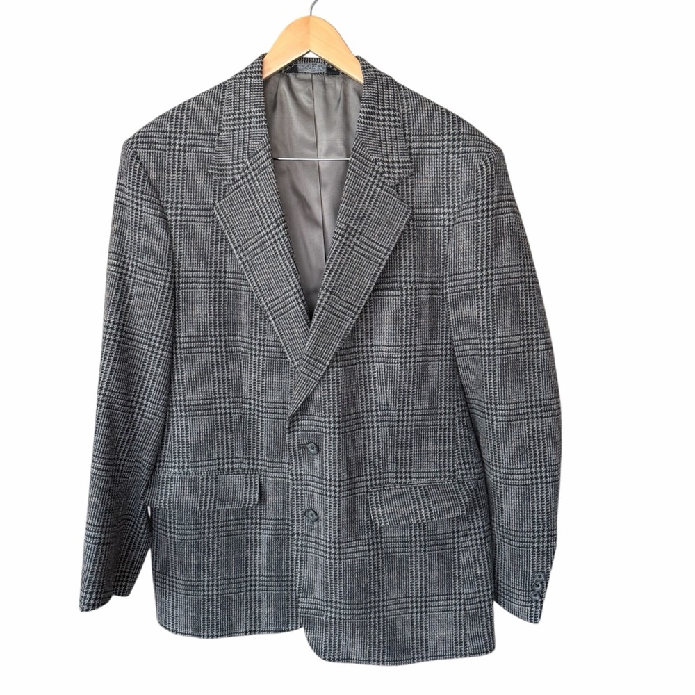 Pierre Cardin Black/Gray Houndstooth Plaid Wool Blazer Sports Coat Men's 43R